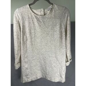 J Jill M Medium Cream Gray Black Ponte Knit Tunic 3/4 cuffed Sleeve Top